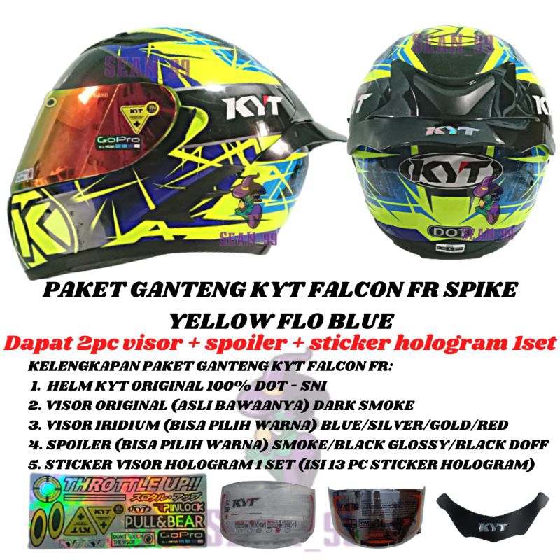 HELM KYT FALCON FR SPIKE YELLOW FLO BLUE FULL FACE DOUBLE VISOR ORIGINAL SNI DOT ( PAKET GANTENG KYT