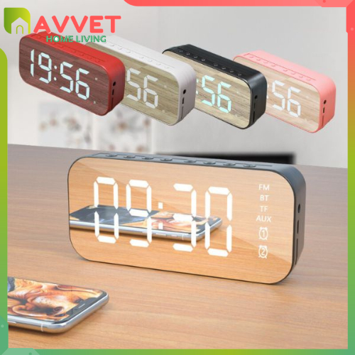 AVVET Mirror Display Ultra Bass 2 Bluetooth 5.0 Audio Speaker Jam Bluetooth Portable Sound Clock Alarm Digital Radio FM Nirkabel Bass Mini Stereo Wireless Alarm LED