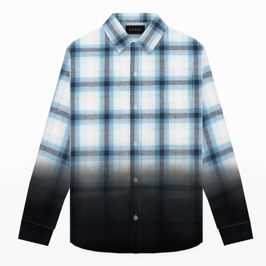 RUCAS "HAND DYE" BLUE GRADATION FLANNEL SHIRT SIZE S XL XXL