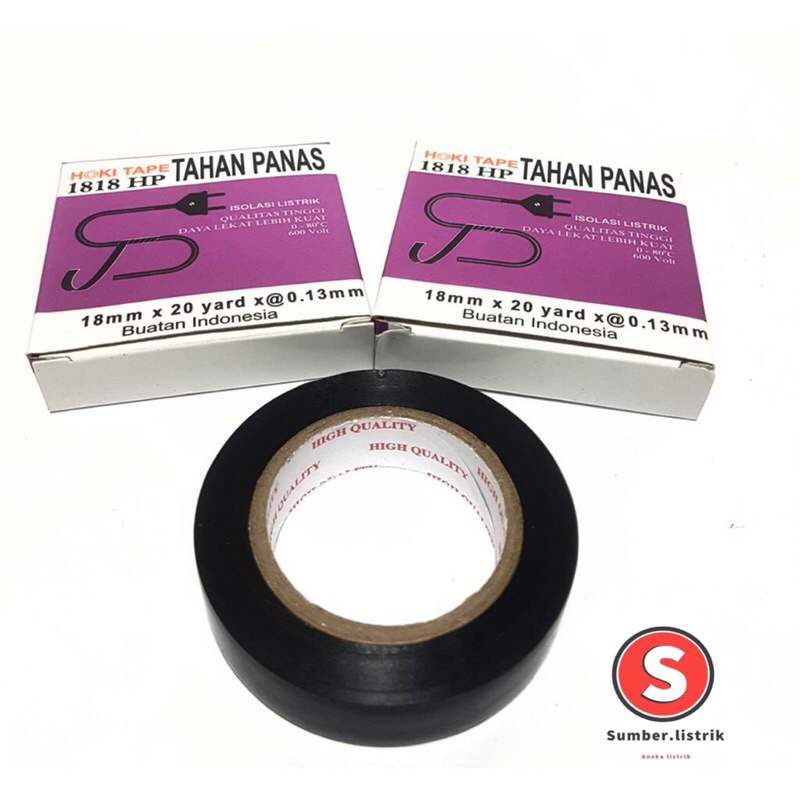 18*20Y Isolasi Listrik pvc hitam Tahan panas HOKI TAPE / Isolasi Instalasi Listrik Hitam 20 Yard Garansi