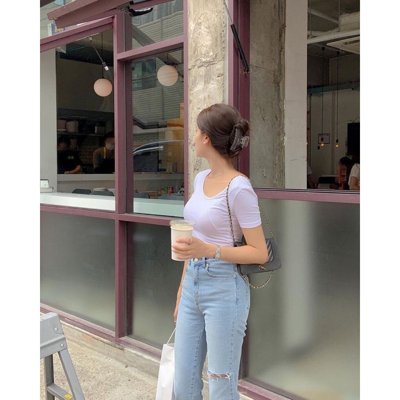 LIGHT Boyfriend Jeans Highwaist Sobek Paha Wanita Murah