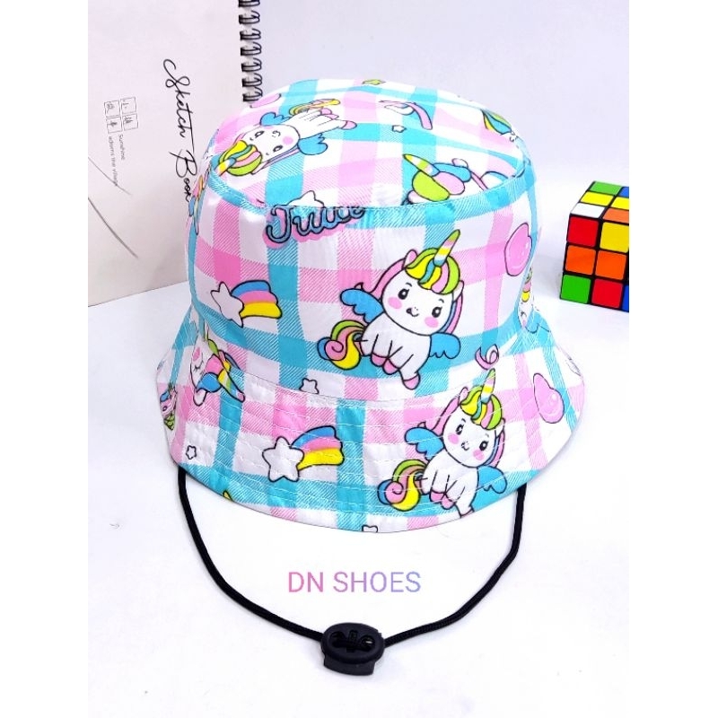 Paket Sneakers Anak Topi Bucket Anak Perempuan Paket Sepatu Tali Anak Topi Bucket Tali Hat Anak Perempuan Lucu Karakter Unicorn Tosca Pink Juice