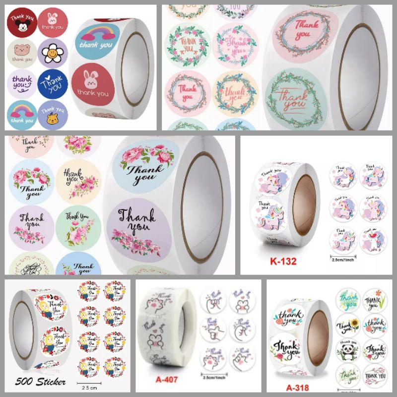 Sticker Label Bulat Motif Thank You Karakter isi 20biji