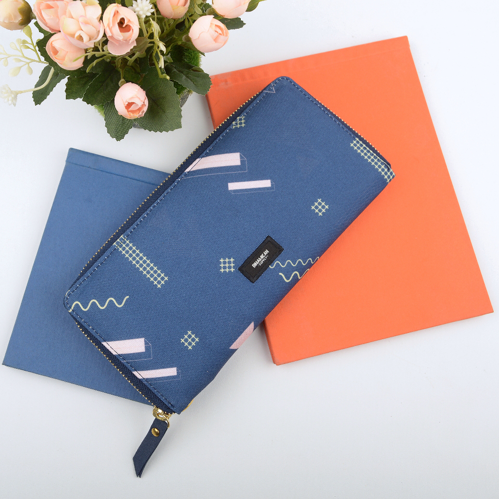 Dompet panjang wanita dompet lipat cewek donpet uang koin long wallet Esme Blue Block