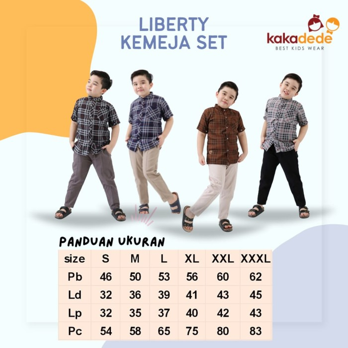 Setelan Baju Koko Set Kemeja Kotak Kotak Celana Chinos Anak Laki Laki LIBERTY By KakaDede