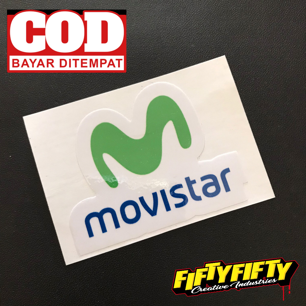 Stiker Print Cut MOVISTAR Stiker Printing Laminasi Glossy Stiker Motor Mobil Helm Sudah Membentuk Pola Desain