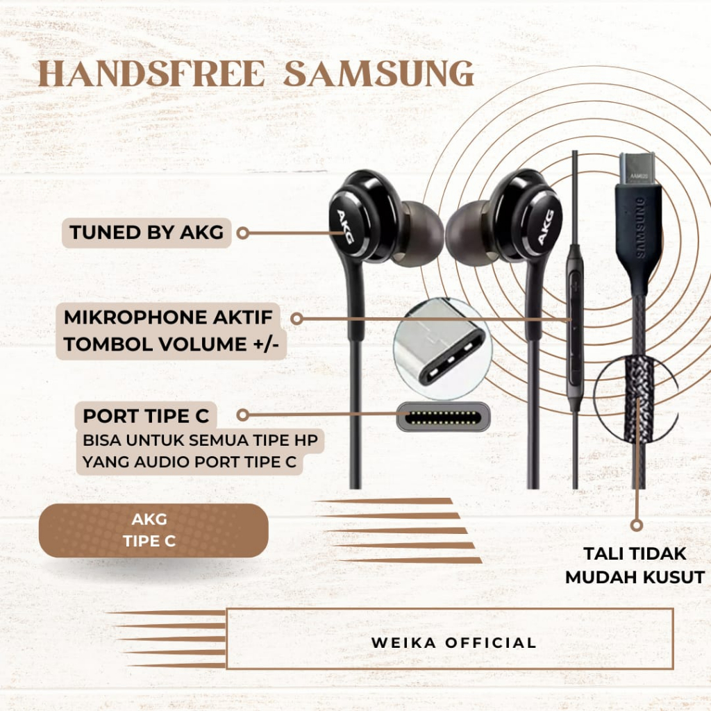 Handsfree SAMSUNG AKG Bass Audio Tipe C Audio Jack Headset Original