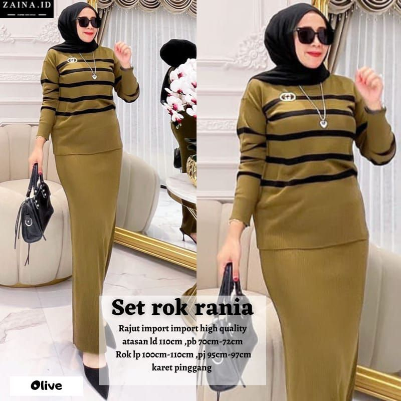 Oneset Vaniya Stripe Blouse + Rok Span Rajut Premium