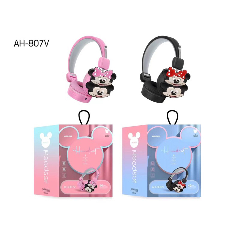 [ AH-806M / 807F ] HEADPHONE BANDO BLUETOOTH/WIRELESS KARAKTER KAWS / SUPERMARIO / DONALD /MICKEY BAHAN KARET TYPE AH-806 / AH 807F