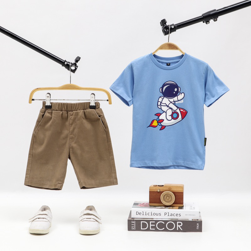 Baju Anak Laki laki Kaos Astronot dinosaurus excavator