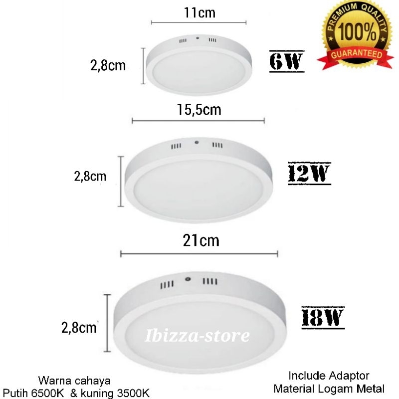 Lampu Downlight LED Panel OB Bulat Kotak Outbow Round 6W 12W 18W Watt -ibz