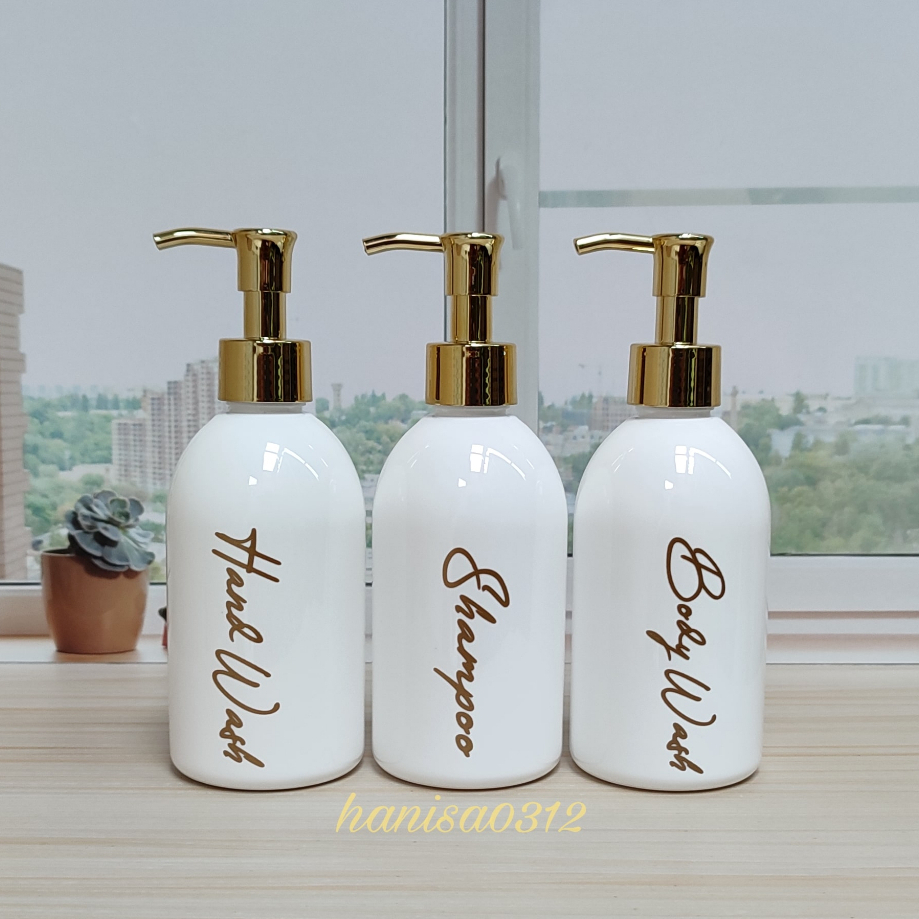 Botol Pump 250ml Aesthetic Putih Tutup Luxury Gold / Botol Pump 250ml Oval Putih / Botol Sabun Cair Pump 250ml