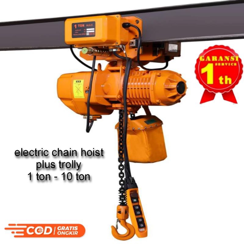 ELECTRIC CHAIN HOIST PLUS TROLLY 1 TON 6 MTR 220V/1 PHASE