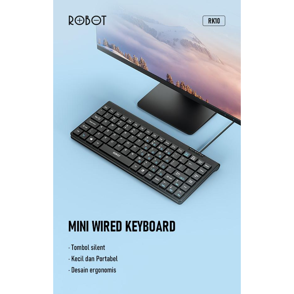 ROBOT Portable Mini Wired Keyboard RK10 Ultra-Thin Garansi Resmi 1 Tahun