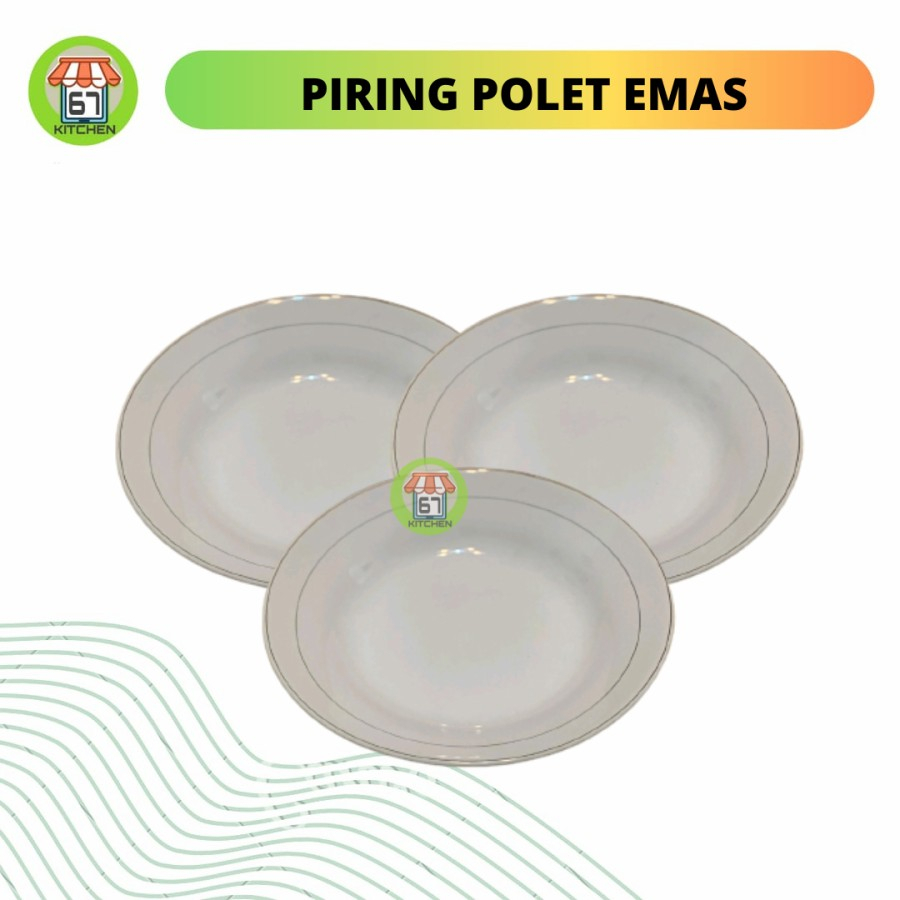 Piring Makan Keramik List Emas Piring Makan Putih Garis Piring Keramik