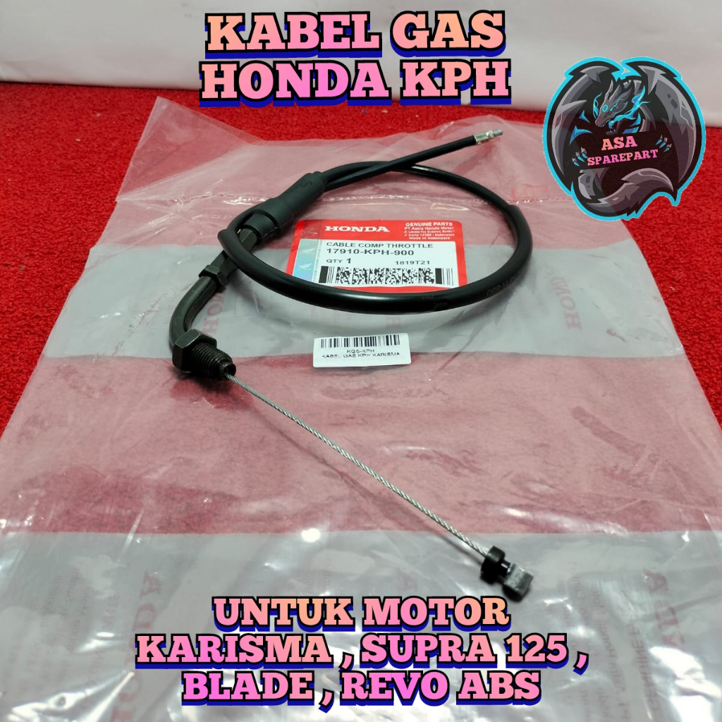KABEL GAS KPH ASLI ORIGINAL MOTOR HONDA KARISMA , SUPRA X 125 KARBU , SUPRA X 125 FI injeksi , REVO 