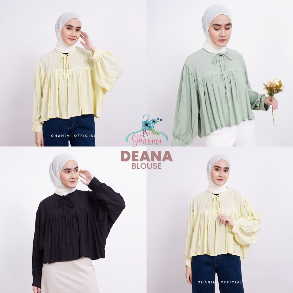 Ghanimi - Deana Blouse / Blouse Polos / Blus Crinkle / blus crop / crop top / atasan kerja / baju kerja / blus timeless / blus oversized / blus atasan vintage / blus atasan korean style