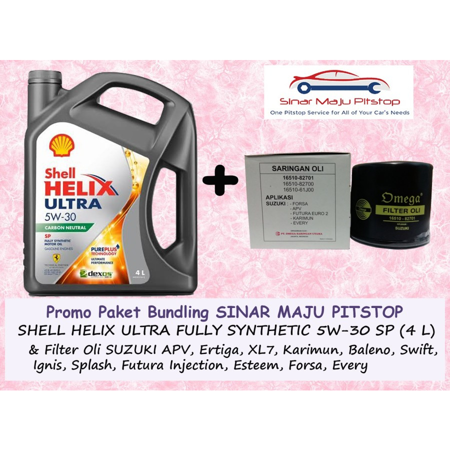 Paket Oli SHELL HELIX ULTRA HX8 5W-30 API SP Original 4 Ltr & Filter Mobil SUZUKI APV - ERTIGA - XL7