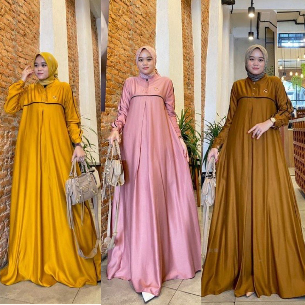 AURORA DRESS - BASIC ABAYA SIMPLE CASUAL DAILY Crinkle Airflow Busui Kancing LD110cm