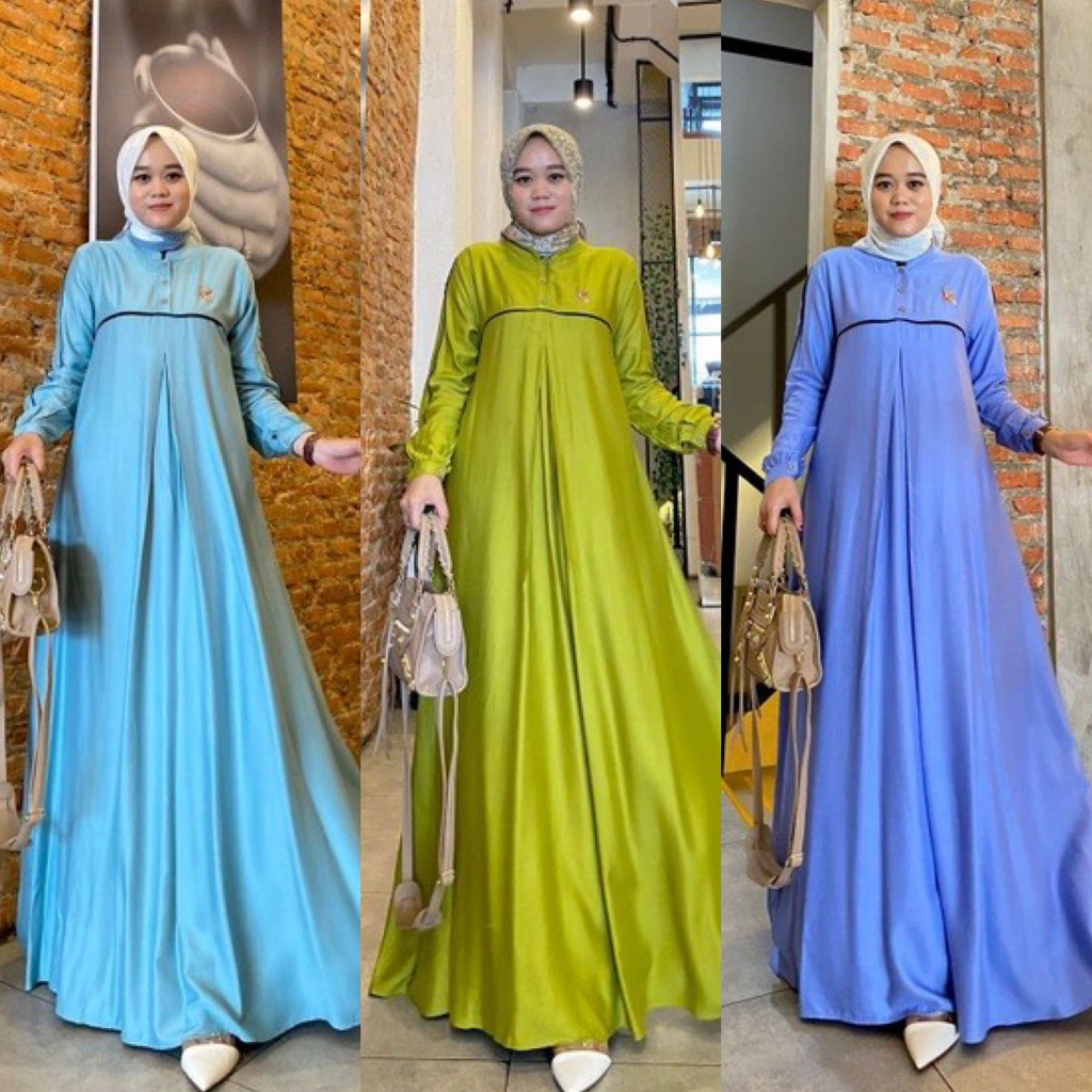 AURORA DRESS - BASIC ABAYA SIMPLE CASUAL DAILY Crinkle Airflow Busui Kancing LD110cm