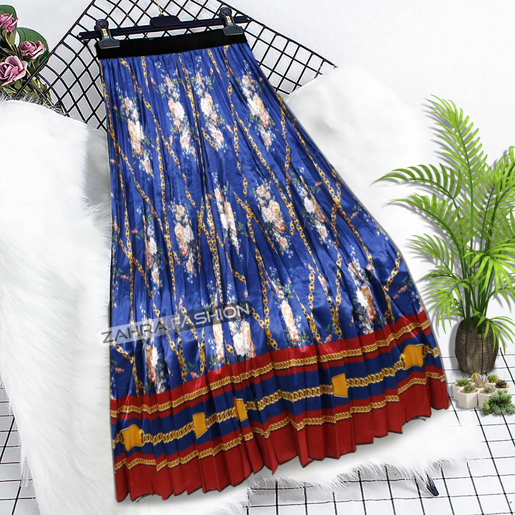rok plisket panjang motif kekinian import bahan satin premium murah style korea terbaru