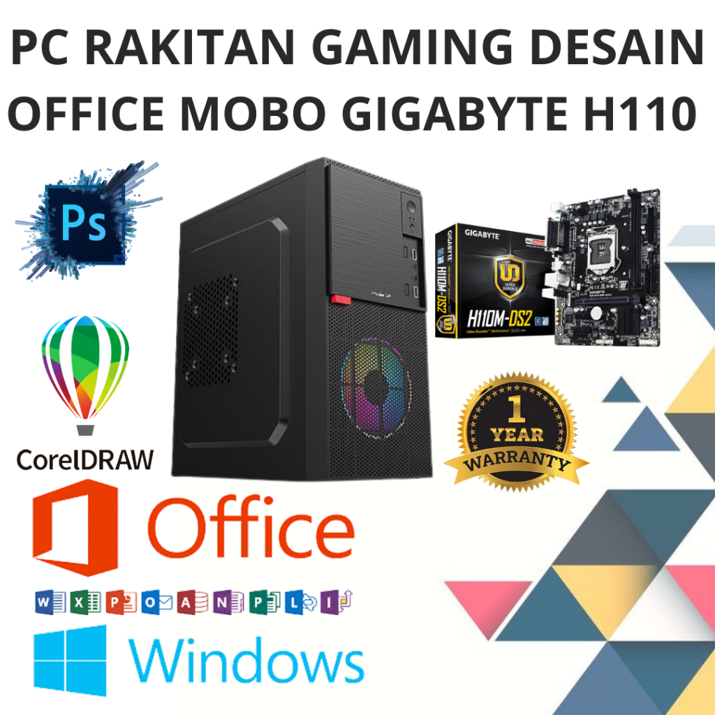PC KOMPUTER RAKITAN DESAIN GRAFIS OFFICE INTEL CORE i5 6400 / i5 6500 MOBO GIGABYTE H110