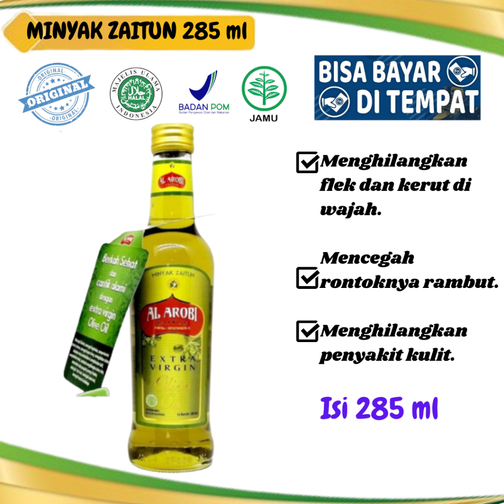 

Minyak Zaitun Al Arobi 285ml membantu menurunkan kolesterol