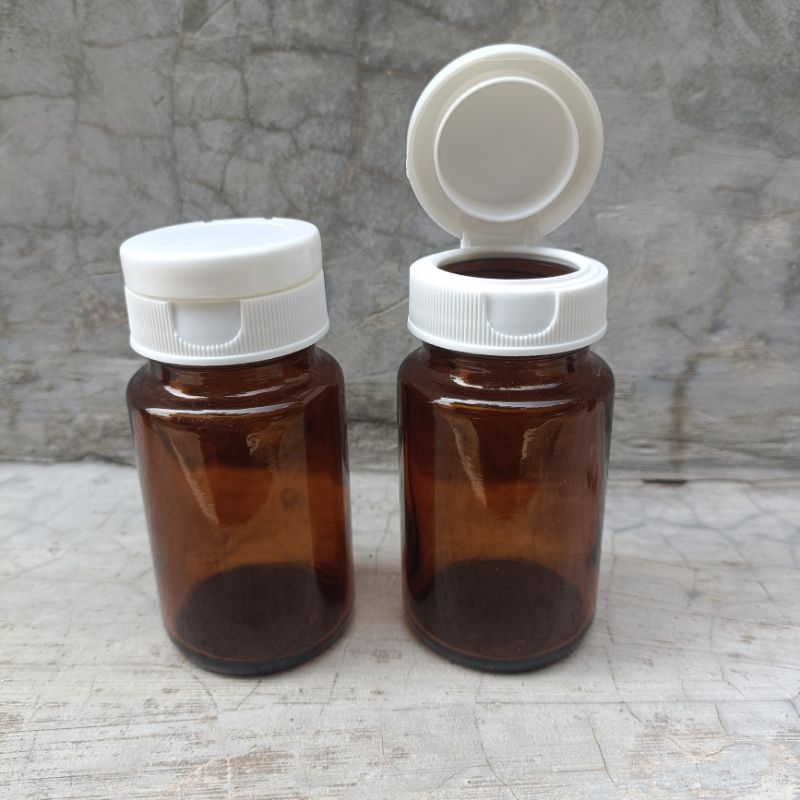 Botol kaca 100ml , 75ml amber Tutup Flip Top , botol kapsul HERBAL