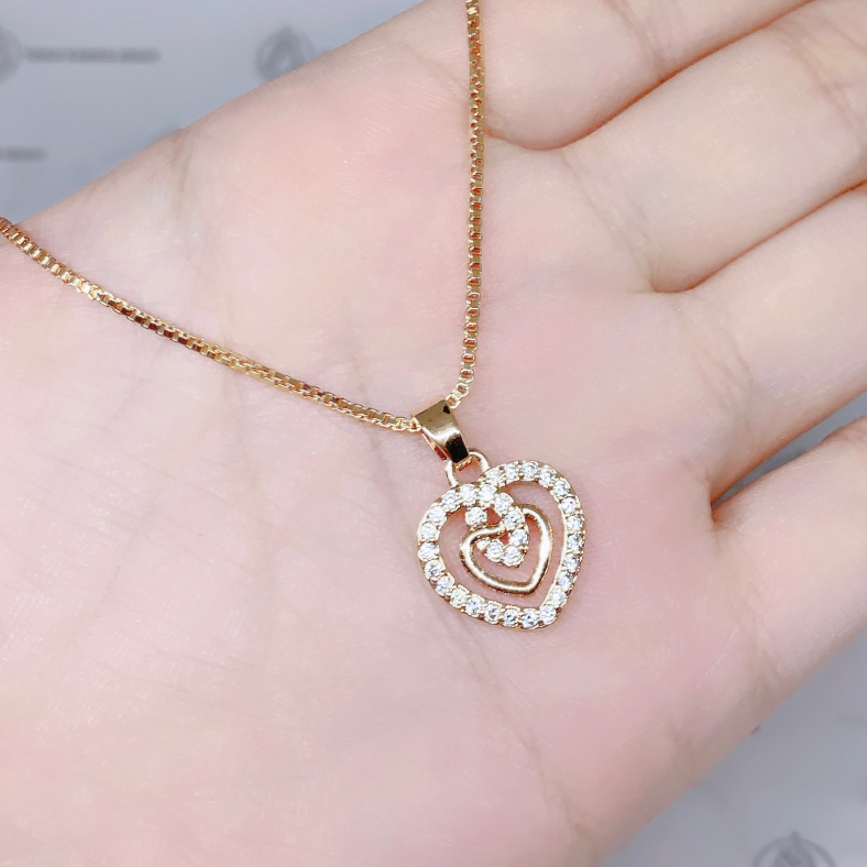 Kalung Xuping Gold Perhiasan Fashion Wanita liontin Permata Double Round 02