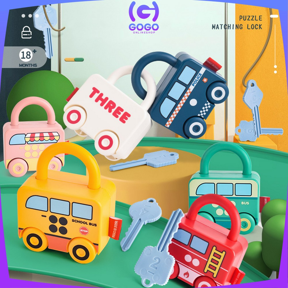 GOGO-M318 Mainan Puzzle Key Set Anak Mainan Kunci Gembok Motif Transportasi / Mainan Edukasi Anak Puzzle Matching Lock / Key Lock Car Kids Import