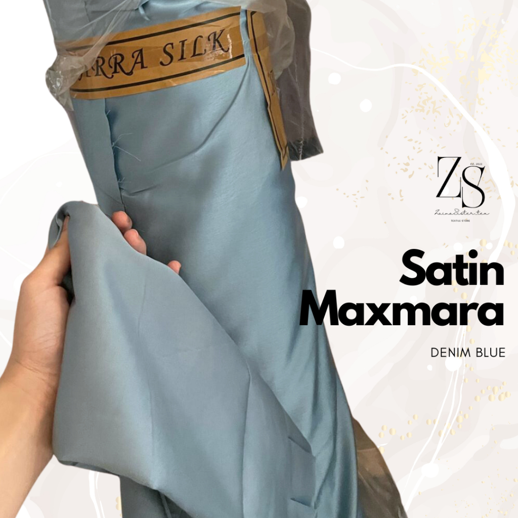 Kain Satin Maxmara Original Bahan Bridesmaid Gamis Dress Halus Lembut Warna Soft Denim Blue