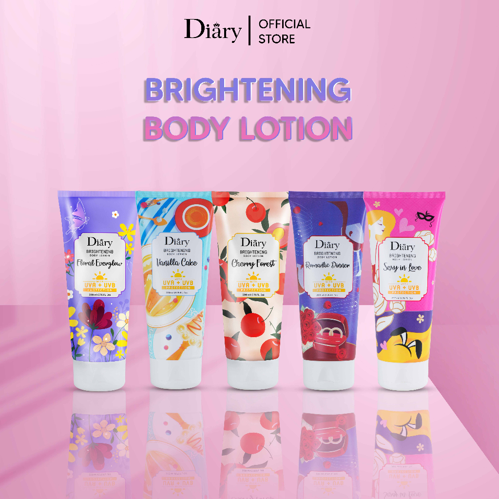 DIARY BRIGHTENING SERIES BODY LOTION 200ML ( CHERRY FOREST / FLORAL EVERGLOW / ROMANTIC DINNER / SEXY IN LOVE / VANILLA CAKE )