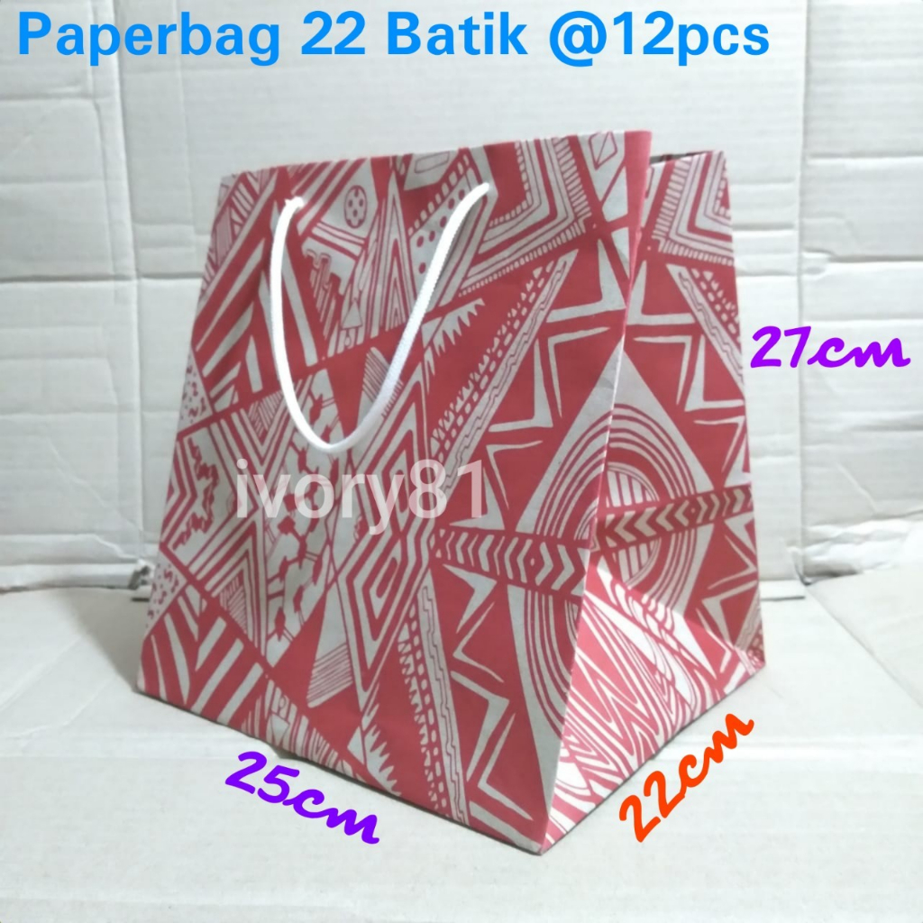 

Isi 12pc Paperbag dos nasi 22 batik lusinan / tas kertas motif batik 22 x 22 / tas kertas batik