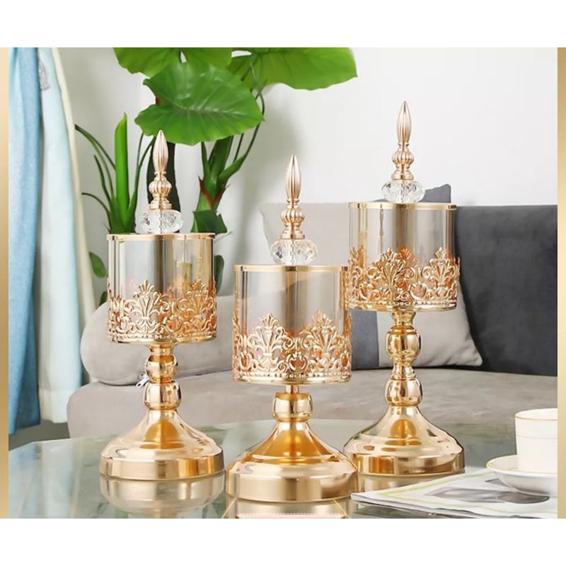 STOK TERBATAS Toples set 3pcs import kristal 1set pajangan toples lebaran warna emas isi 3pcs 3in1 w