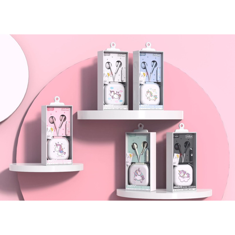 [ KA 192 ] Set Headset Earphone karakter  so cute unicorn / + Wadah penyimpanan Earphone Motif in ear