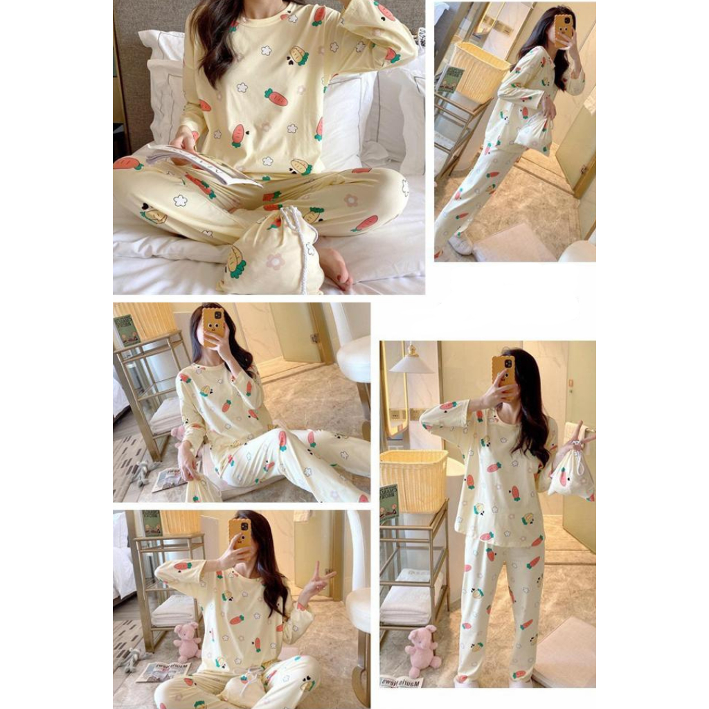 LEXJAKARTA B02-B06 - PAKAIAN WANITA BAJU TIDUR WANITA PIYAMA SET LENGAN PENDEK CELANA PANJANG PAKAIAN RUMAH WANITA IMPORT