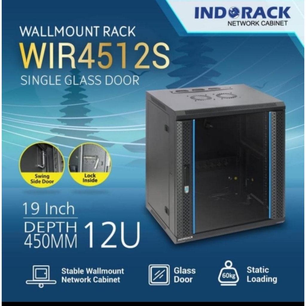 INDORACK WALLMOUNT RACK SERVER 450MM 12U SINGLE DOOR WIR4512S WALLMOUNT WIR4512S 12U