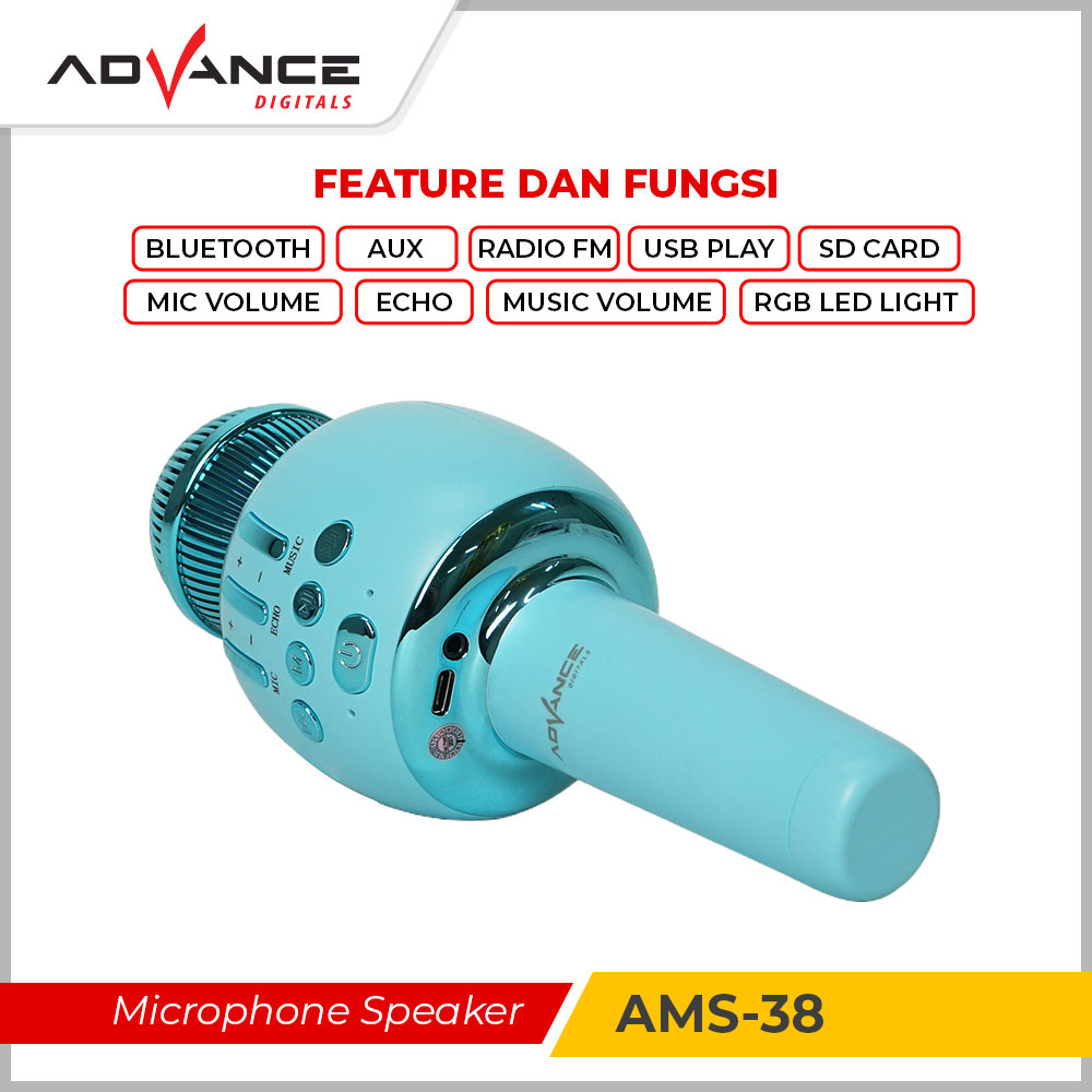 ADVANCE Mic Karaoke Bluetooth Portable AMS-38 Microphone Bluetooth Speaker