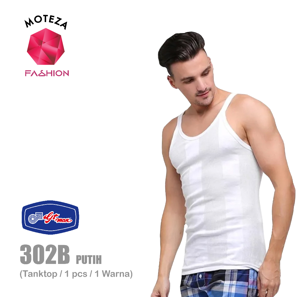 GT Man 302B GTMan 302 - Kaos Dalam Oblong Singlet Kutang Pria Cowok Salur Katun