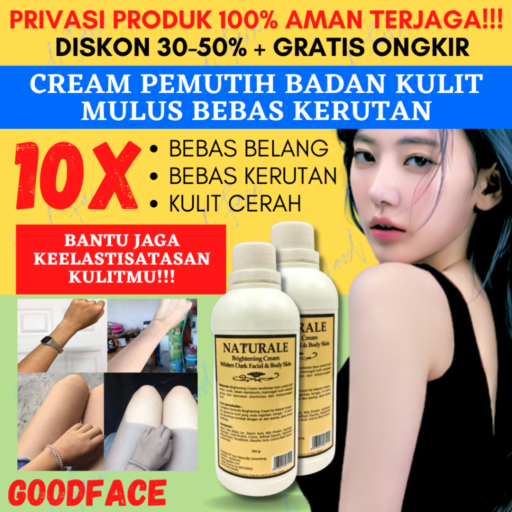 Naturale White Cream Aroma Whiten Dark Facial &amp; Body Skin 500gr