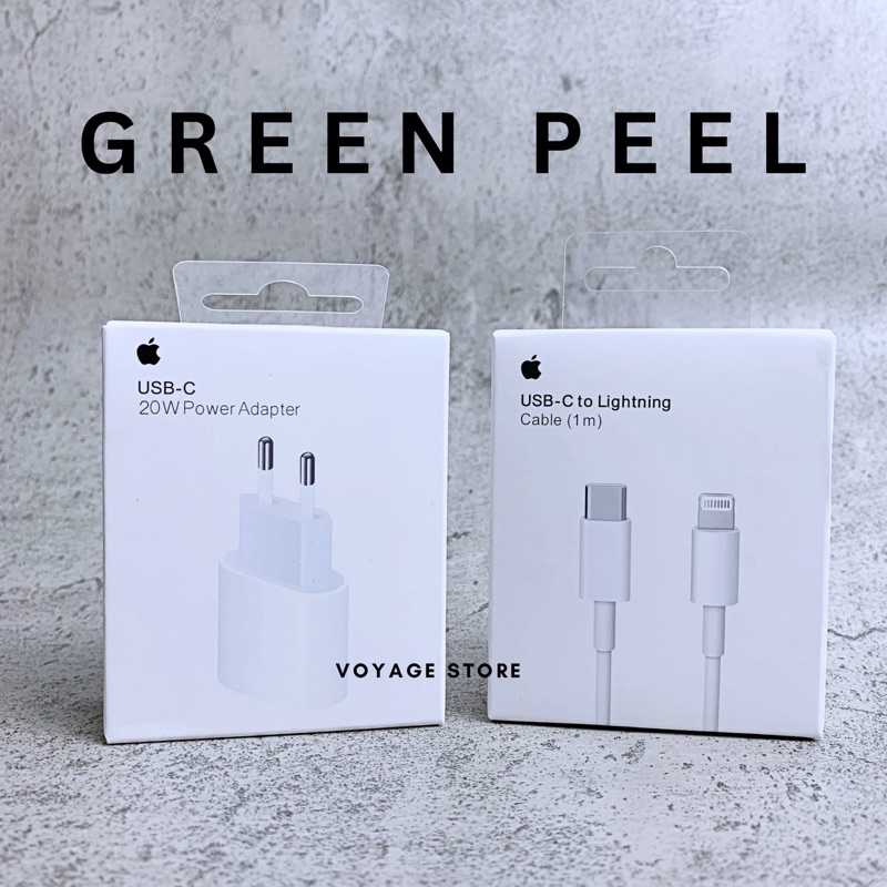 Power Adaptor Hp iphone 20W Type C GREEN PEEL kepala charger 12 11 13 14 pro max kabel 1m 1 meter usb lightning