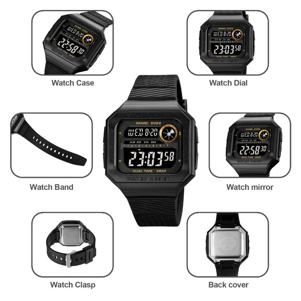 Jam Tangan Pria Digital Sport Watch Alarm EL Light Waterproof Jam Digital Premium Desain Efisien Anti Air