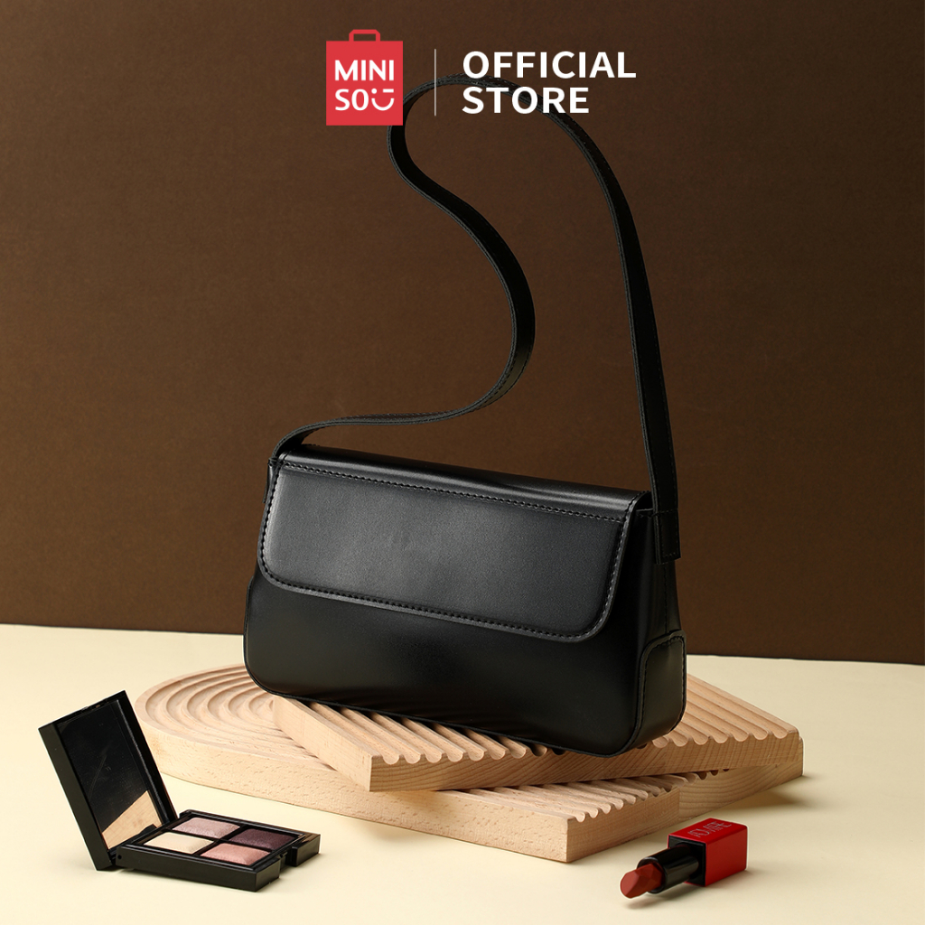 MINISO Tas Bahu Wanita Shoulder Bag Tas Wanita Hitam PVC Tahan Air Kapasitas Tinggi