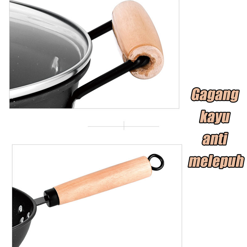 Sehat dan pot non -stick Set Wajan Premium 3 Pcs Panci 24-30 cm batu Maifan Set pot non -stick