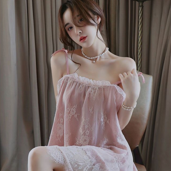 Lingerie Import Yang Baru Korea Style  Wanita Pajamas Dress Premium Sederhana Fashion Renda Baju Tidur