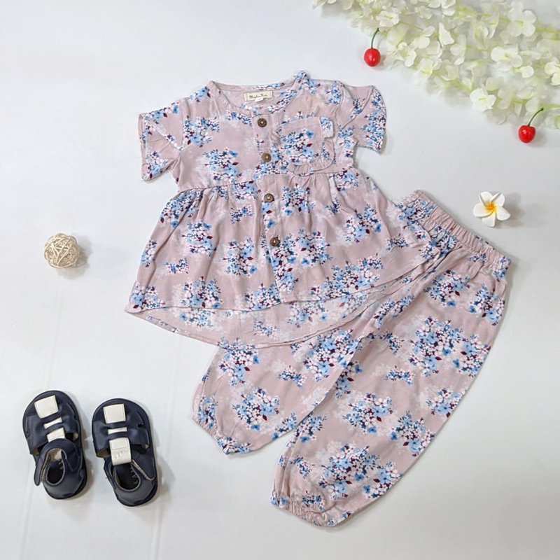 setelan  rayon bayi perempuan 6 12 18 36 bulan, One Set anak cewek 1-3 Tahun