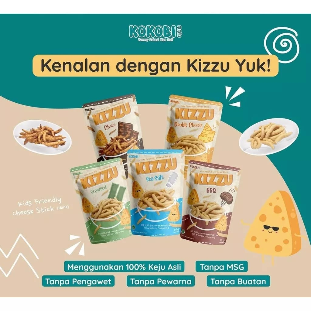 ABE FOOD KOKOBI KIZZU CHEESE STICK CEMILAN ANAK 60GR | HEALTHY SNACK NON MSG