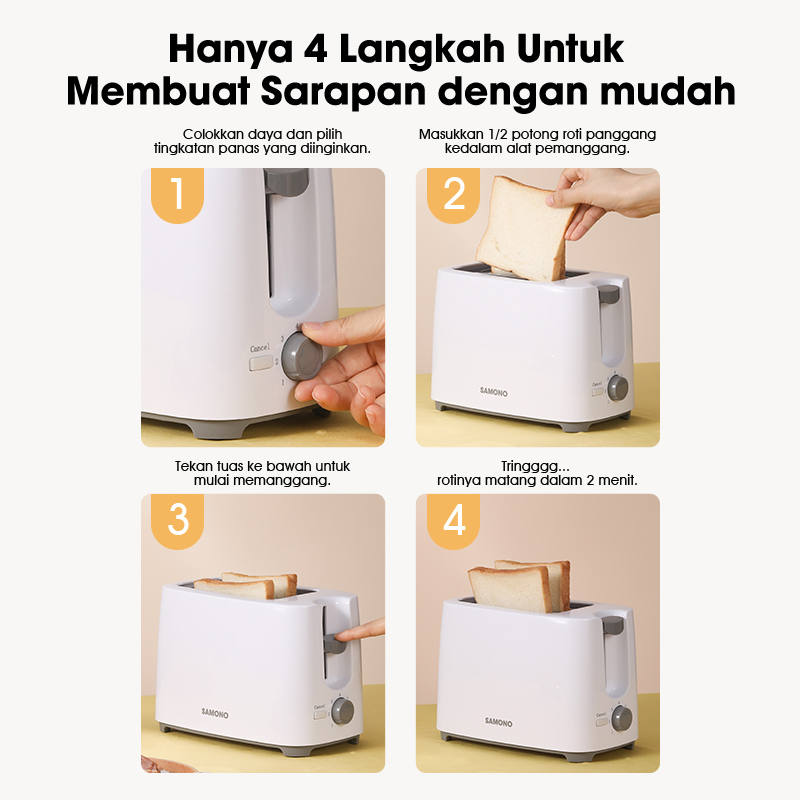 Samono 500W Toaster Pemanggang Roti Listrik Bread Toaster 7 Tingkat Panas 2 Sisi SW-TW750