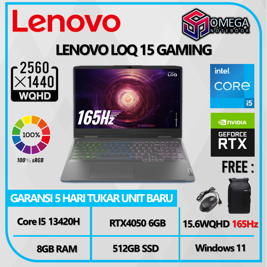 Lenovo Gaming LOQ RTX4050 6GB I5 13420H 16GB 512GB 15.6WQHD 165HZ 100SRGB Windows 11