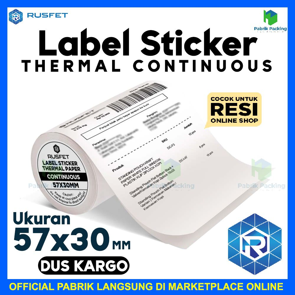 

Label sticker thermal continuous rusfet lebel 57x30 satuan dus kargo